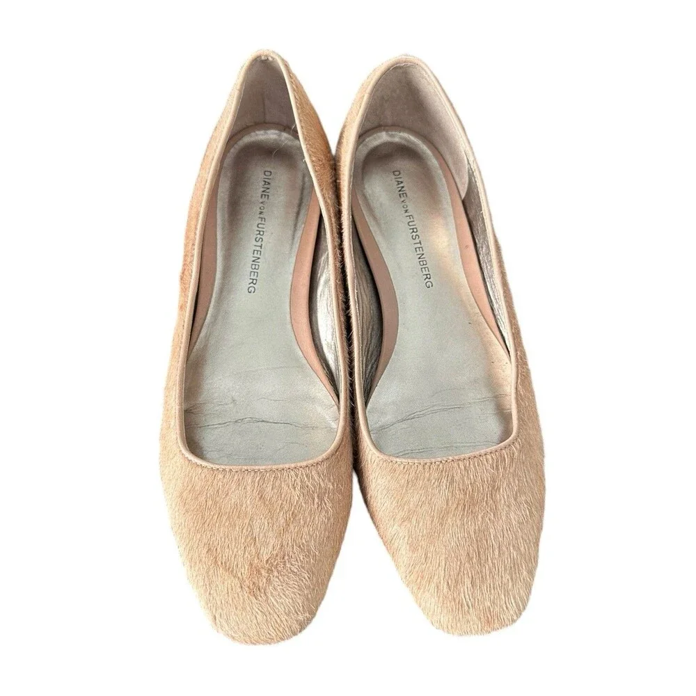 Diane von Furstenberg DVF Camel Calf Hair Ballet Flats Tan Sz 7.5 M Brazil
